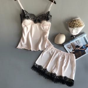 여성 잠옷 정장 패션 v 넥 스트레치 새틴 Babydoll 레이스 섹시한 란제리 Bowknot 잠옷 수면 반바지 세트 잠옷 새로운