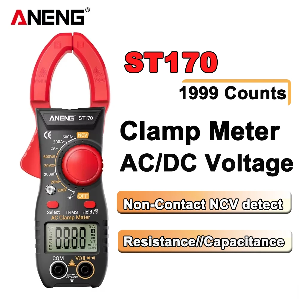 ANENG ST170 멀티미터 디지털 클램프 미터 테스터 1999 AC/DC 전압 전압계 Hz 커패시턴스 NCV 옴 다이오드 테스터 도구 계산