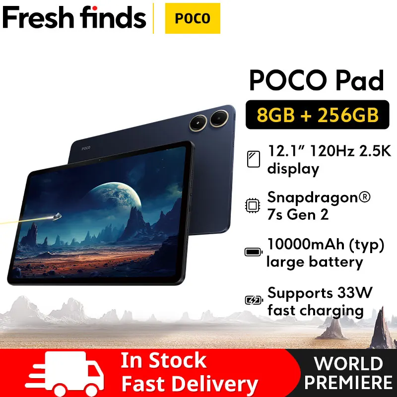 [월드 프리미어] POCO Pad 글로벌 버전 12.1인치 2.5K 디스플레이 태블릿 Snapdragon 7s Gen 2 Octa 코어 10000mAh 배터리 33W 충전