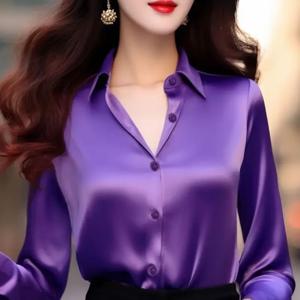 봄 가을 새로운 여성 솔리드 컬러 폴로 넥 버튼 우아한 느슨한 긴 소매 다목적 통근자 프랑스어 독특한 셔츠상의