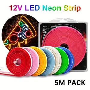 5M 12V 방수 실리콘 네온 빛 단일 색상 LED 유연한 스트립 빛 침실 거실 파티 DIY 장식 조명