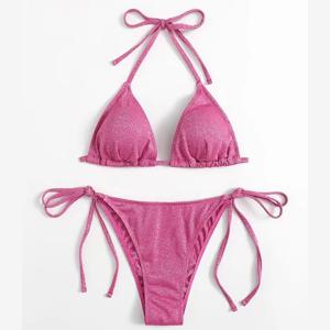 반짝 이는 섹시한 비키니 세트 삼각형 비키니 붕대 수영복 여성 투피스 수영복 여름 Biquini New Beachwear Push Up bikini