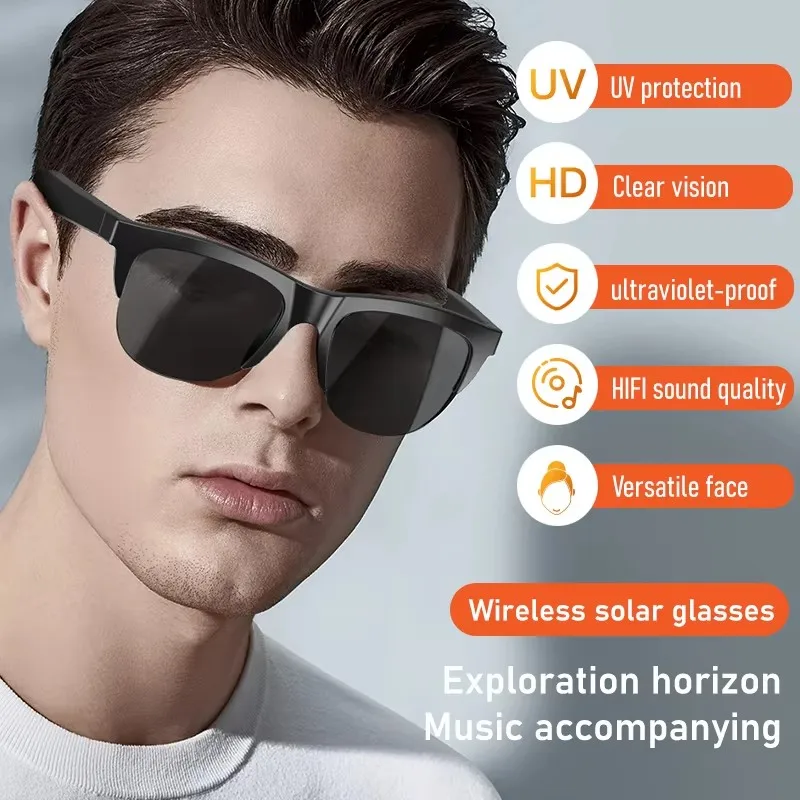스마트 블루투스 V5.3 선글라스 안경 통화 야외 스포츠 헤드폰 HIFI 블랙 기술 남성과 여성을위한 안티 터치 UV