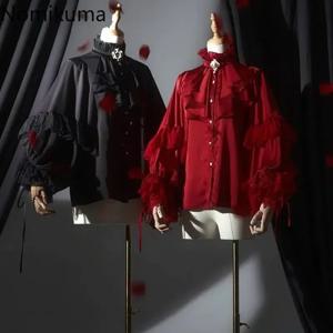2025 Blusas Mujer De Moda 하라주쿠 여성 블라우스 루즈한 긴 소매 일본 셔츠 스탠드 넥 스위트 프릴 패션 블라우스 탑