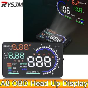 ADQ 5.5'' OBD2 HUD A8 자동차 헤드 업 디스플레이 디지털 속도계 타코미터 앞 유리 속도 프로젝터 + 속도 수온 RPM 알람