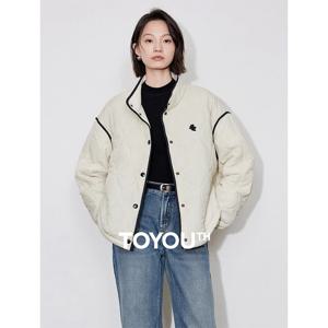 TOYOUTH 여성용 두꺼운 코튼 코트, 긴팔 라펠 칼라, 대비되는 색상 스플라이싱, 우아한 아우터 재킷, 2024 겨울