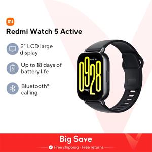 글로벌 버전 Xiaomi Redmi Watch 5 Active 2'' 디스플레이 최대 18일 배터리 수명 140개 이상의 운동 모드 Bluetooth 통화 5ATM