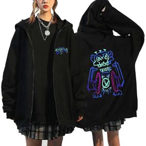 Arcane Jinx 지퍼 업 재킷 원숭이 인형 토끼 낙서 그런지 스타일 후드 블랙 애니메이션 스웨터 streetwear 남여 의류