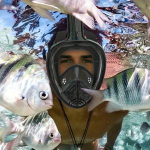 풀 페이스 스노클 마스크 드라이 탑 180도 파노라마 뷰 스노클링 마스크 Gopro 스포츠 카메라용 마운트가 있는 안개 방지 누출 방지