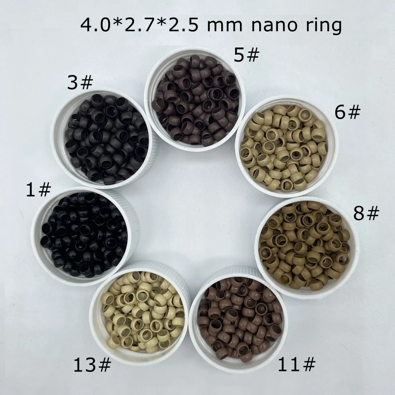 나노 링 헤어 익스텐션용 구리 마이크로 비즈, 블랙 나노 마이크로 링, 7 색 재고, 4.0*2.7*2.5mm, 3000 개/로트