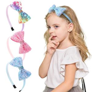 1pc/3pcs 여자를위한 귀여운 스팽글 머리 활 머리띠 4inch 반짝이 활 Hairbands 어린이 Hairhoops 어린이 헤어 액세서리