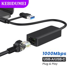 2-in-1 1000Mbps 네트워크 카드 USB 유선 이더넷 어댑터 USB Type-C-RJ45 어댑터 PC 노트북 용 USB 3.0 네트워크 카드 변환기