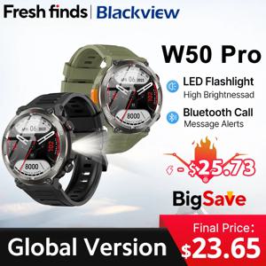 [세계 최초 공개] Blackview W50 Pro 스마트워치 1.45인치 HD 디스플레이 손전등 블루투스 전화 통화 960mAh 배터리 견고한 스마트워치