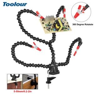 Toolour 납땜 스테이션 돕는 손 세 번째 손 도구 3/4/5 조정 가능한 바이스 테이블 데스크 클램프베이스 PCB 홀더가있는 유연한 암