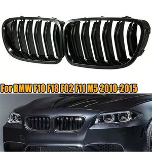 BMW 5 시리즈 F10 F11 F18 520d 530d 540i 2010-2017 용 자동차 앞 신장 스포츠 그릴 1 쌍 광택 블랙 듀얼 슬레이트 레이싱 그릴
