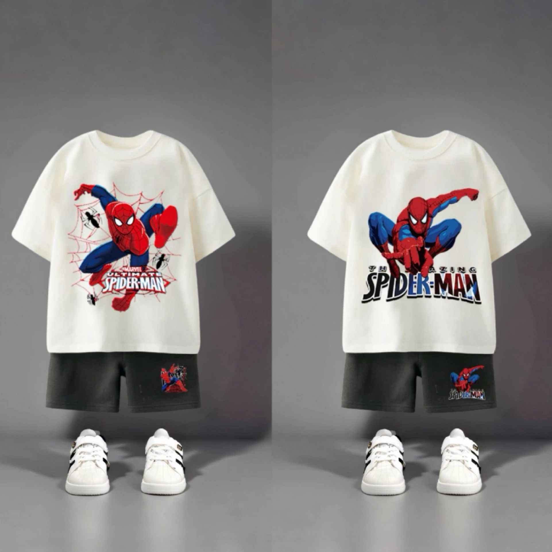 스파이더 맨 패턴 티셔츠 + 반바지 2 개/대 소년 의류 여름 패션 만화 캐주얼 Tracksuit 복장 부티크 아동복