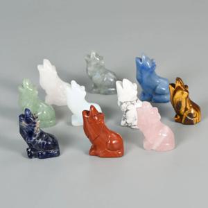 크리스탈 늑대 조각품 크리스탈 치유 진정 에너지는 평화를 촉진합니다 데스크탑 장식품 휴대용 선물