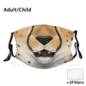 치타 얼굴 재미 있은 인쇄 재사용 가능한 Pm2.5 필터 얼굴 마스크, 치타, 고양이, 반점, 고양이 얼굴, 동물성, 인트로 모피 마스크