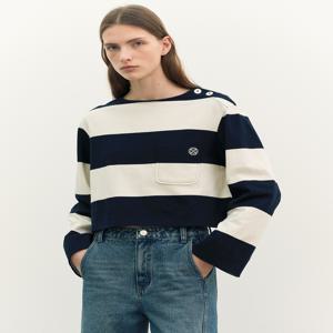 [앳코너] [[24SS]] AETS4A007N2 스트라이프 보트넥 티 네이비