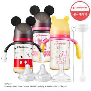 3세대 디즈니 240ml (핸들/노꼭지) 젖병3개+젖꼭지2개+추빨대세트