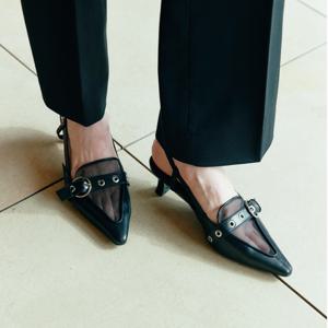 [정상가 119,000원] KM358 핸드메이드 써클 버클 씨스루 키튼힐 슬링백 l 3Colors