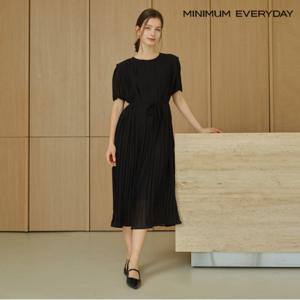 정상가:89,000원 ㅣ [미니멈 에브리데이]페미닌 라운드넥 허리끈 레이어드 반팔 원피스 (EB2OW033D)
