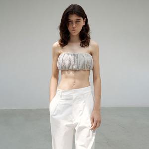 RUCHED CROP TUBE TOP - KHAKI BEIGE