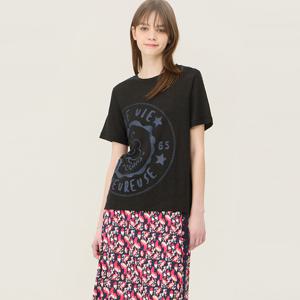 [Online Exclusive] 린넨 프린팅 반팔 티셔츠_BATSF4531BK