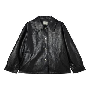 [앳코너] [[24SS]] AEJU4A4L7BK [BEST]페이크 레더 스냅 하프 자켓 블랙