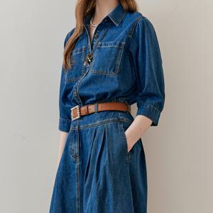 [마쟈] 내추럴 워싱 투인원 셔츠 데님 롱 원피스