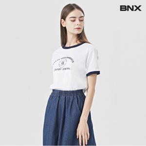 정상가:29,000원 | 슬림핏 레터링 라운드넥 배색 티셔츠 (BU1TS057L0)
