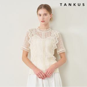 정상가:69,000원 ㅣ 시스루 레이스 반팔 블라우스 (TX2BL018L0)
