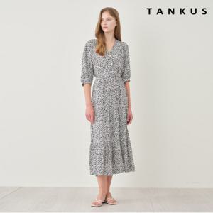 정상가:69,000원 ㅣ 플라워 패턴 하프 버튼 허리 끈 롱 원피스 (TX2OP025L0)