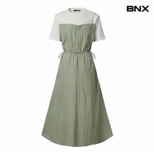 정상가:119,000원 ㅣ 나일론 배색 반팔 롱 원피스 (BX2OP019L0)