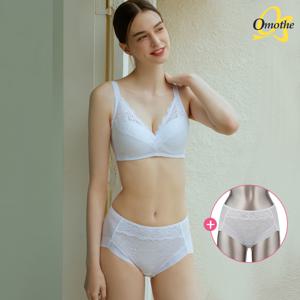 [1세트+팬티추가1종]  통기성 한겹보정 레이스 브라팬티 3종 세트/화이트