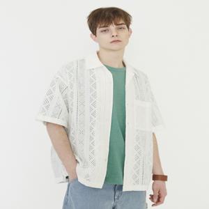 [헤지스 남성] [[24SS]] HZSH4E804WT [HIS]크로셰 셔츠