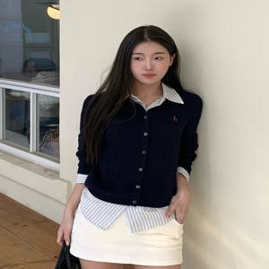 [헤지스 여성] [[25SS]] HSSW5AC11N2 [아이코닉] 면 케이블 긴팔 가디건 네이비