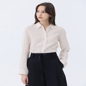 [헤지스 여성] [[24SS]] WSSH4B310CM [린넨100%][스테디셀러]카멜 스트라이프 린넨 긴팔셔츠