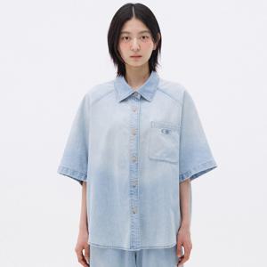 빈티지 워싱 오버핏 반팔 셔츠 [ICE BLUE]