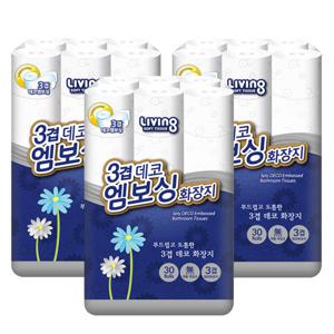 리빙 3겹 데코엠보싱 화장지 30M30롤x3팩(총90롤) 휴지