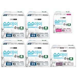 순면코튼 순수데이  중형 10매x4팩+오버나이트 6매x1팩+롱라이너 20매x1팩 생리대 순면 저자극 안전한