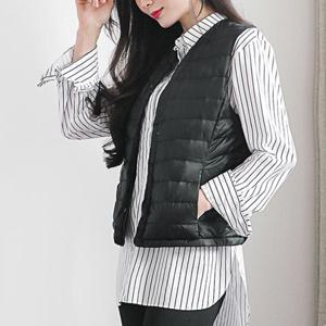 퍼스트클로 여성덕다운 라운드넥 초경량 오리털 패딩조끼_WL0802