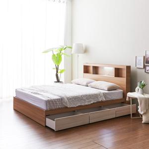 우아미가구 모노 밀크 C타입 LED 3서랍 퀸 침대+독립매트 FO5155