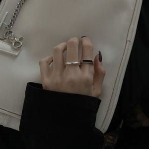 핑크비올라 / 925 실버 블랙 스퀘어 볼드 오픈 반지