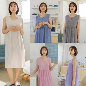 22 도씨 여성용 체크 민소매 잠옷 원피스 D3954