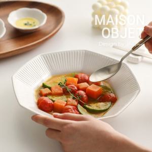 [윤도자기] 순백 화이트 도자기 팔각 파스타볼 2P