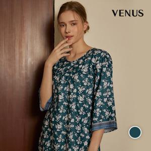 [비너스] 그린 보더 청량 꽃나염 원피스(VEV3617L)