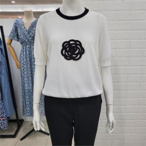 [해리앤]해리앤 DP01 까멜리아 비즈 배색 반팔 니트 HOSP7809 (8