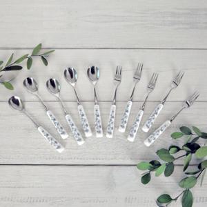 [골든벨]버터플라이 그레이 도자기 티스푼/티포크 10P 세트