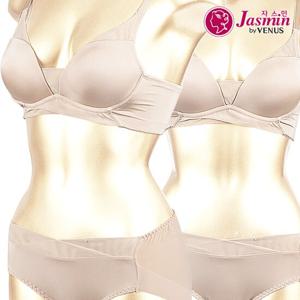 [비너스 자스민] 크로스 라인망 노와이어 브라팬티세트 jbp1284